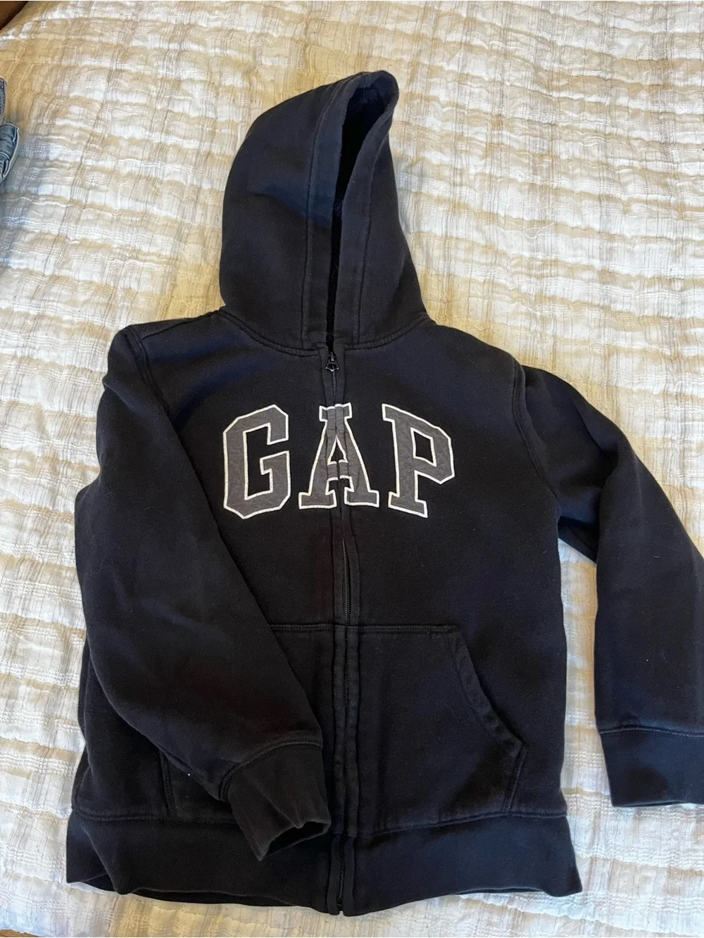 GAP Kids Sherpa Lined Full Zip Hoodie Black Logo Jacket Size Large